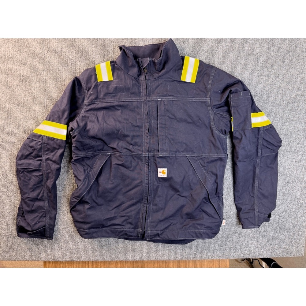 Carhartt FR Flame Resistant Jacket Mens M Navy Blue Reflective Workwear CAT2 410